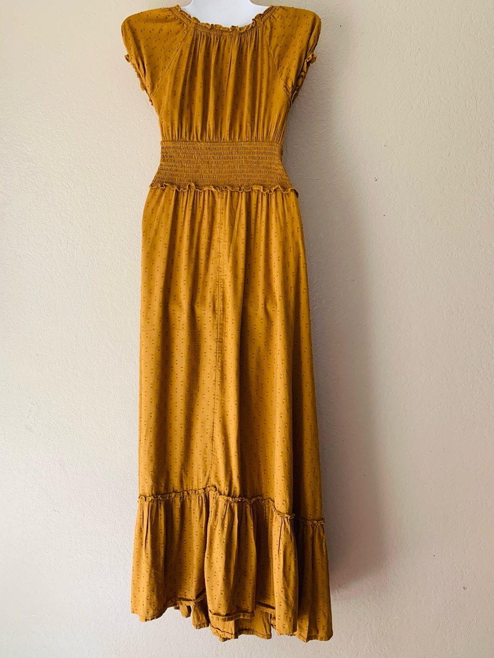 Old Navy Miners Gold Swiss Dot Babydoll Milkmaid Country Maxi Dress Size M - Picture 3 of 8